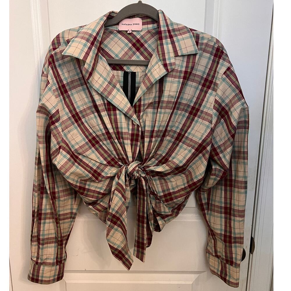 Natasha Zinko plaid tie-front Cotton shirt 36 Quiet Luxury Old Money Boho chic